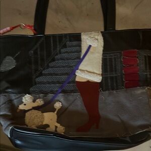 Unique Black Tote Bag with Dog Walking Design